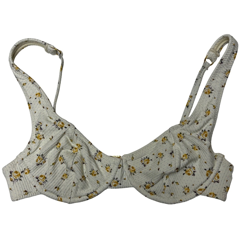 PacSun Swim Womens XS White Yellow Floral Ribbed Underwire Bikini Top Eco New
